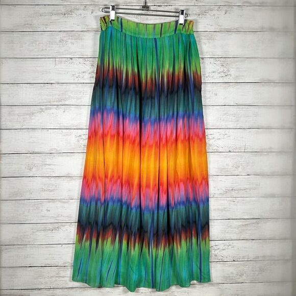 Vince Camuto Mirror Rainbow Chiffon Maxi Skirt Colorful Boho Hippie Sz 2 - Picture 2 of 7